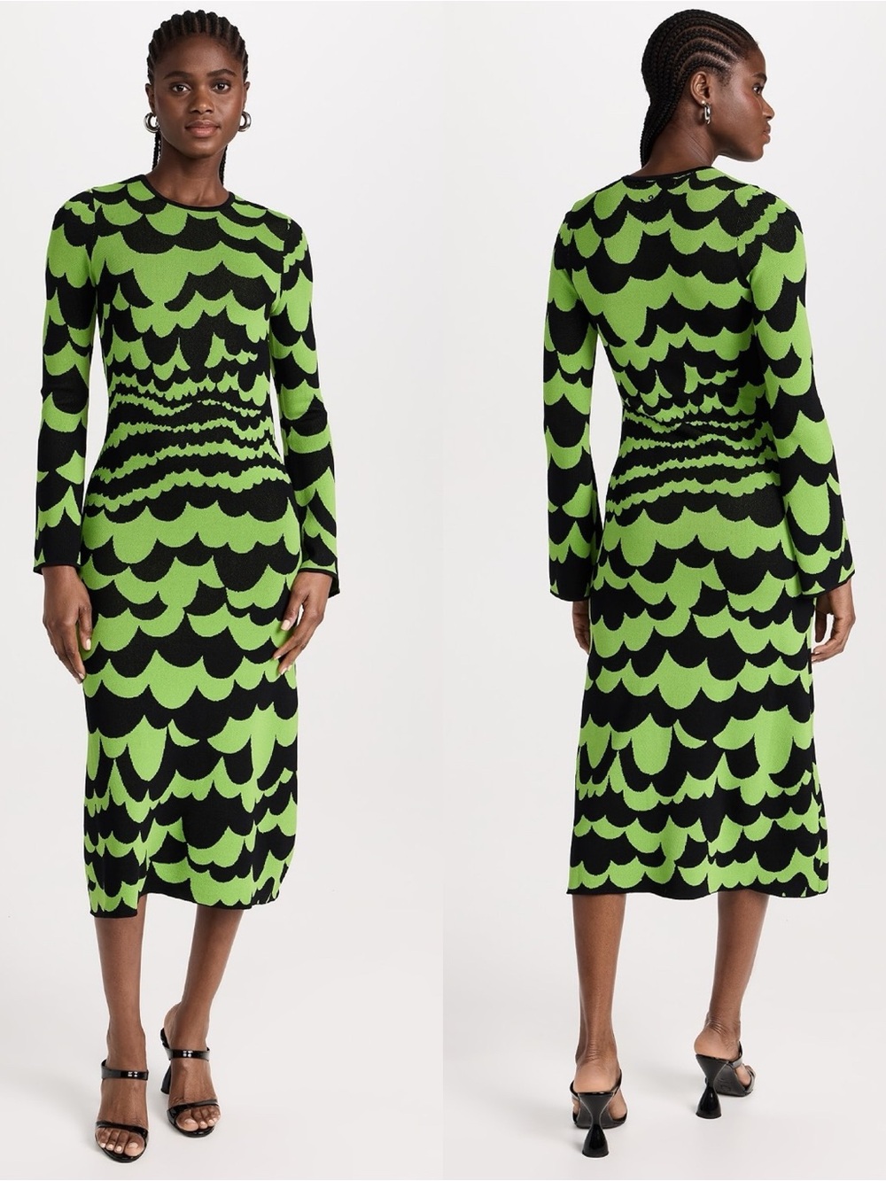 Simon Miller Green and Black Long Sleeve Midi Dress - Picture 13 of 13